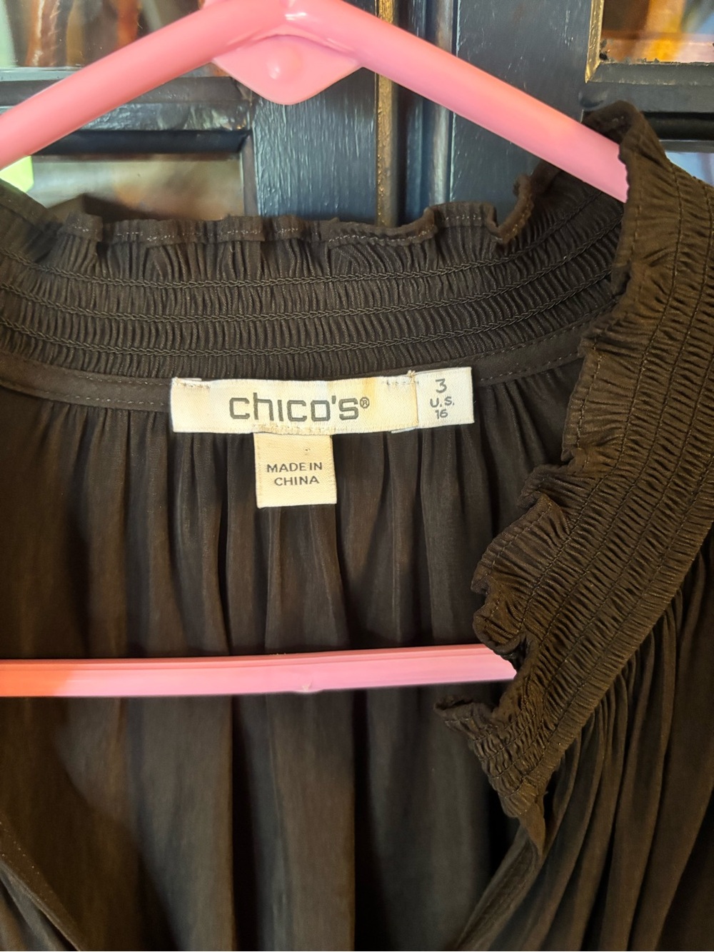 Chico's Black V-Neck Blouse with Beaded Statement Sleeves - Picture 2 of 3